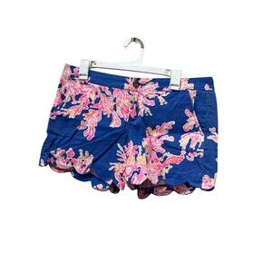 Lilly Pulitzer Buttercup Shorts Blue Hot pink Coral Reef 5” Inseam Womens Sz 8